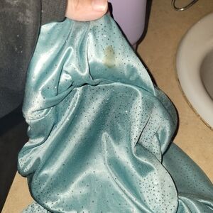 Teal Satin Fabric with Rhinestone Detailing